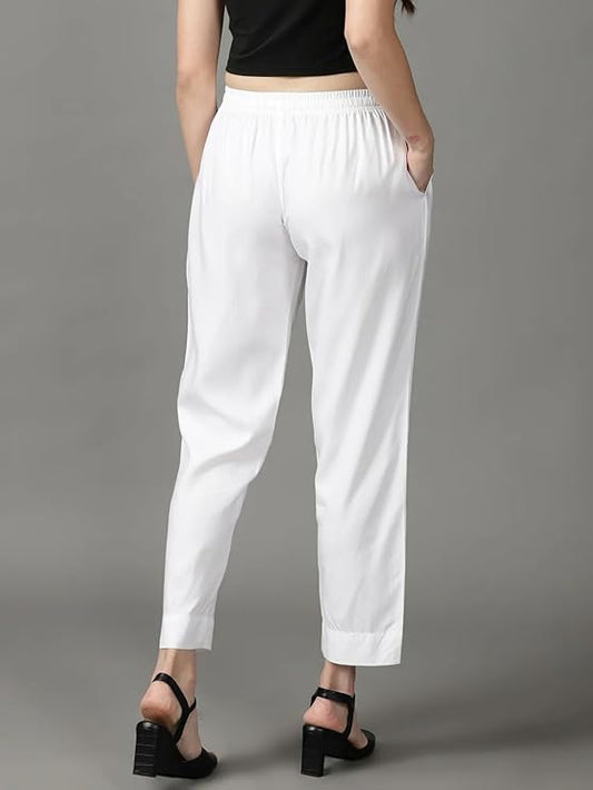 Women's Pure Rayon Trousers - White