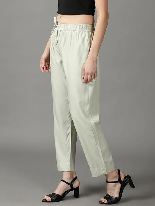 Women's Pure Rayon Trousers - Tea Green