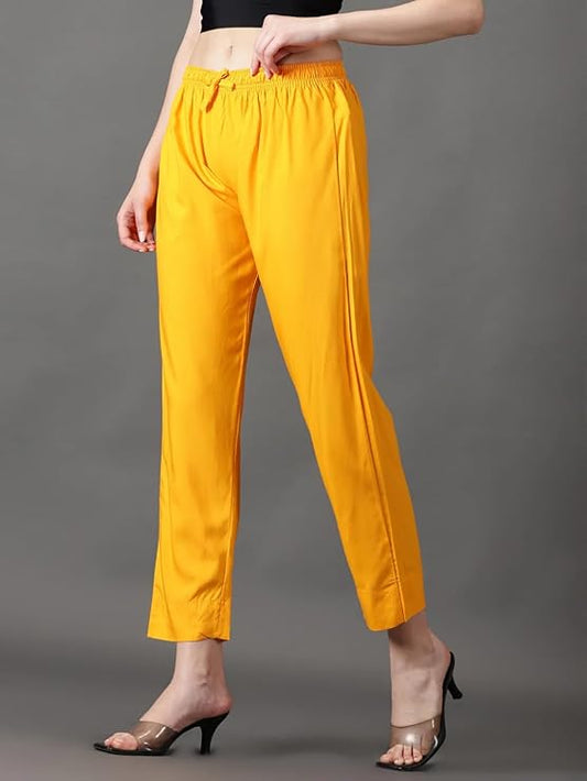 Women's Pure Rayon Trousers - Sun Gold