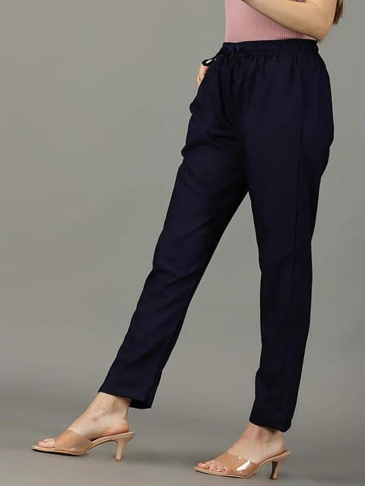 Women's Pure Rayon Trousers - Navy Shade