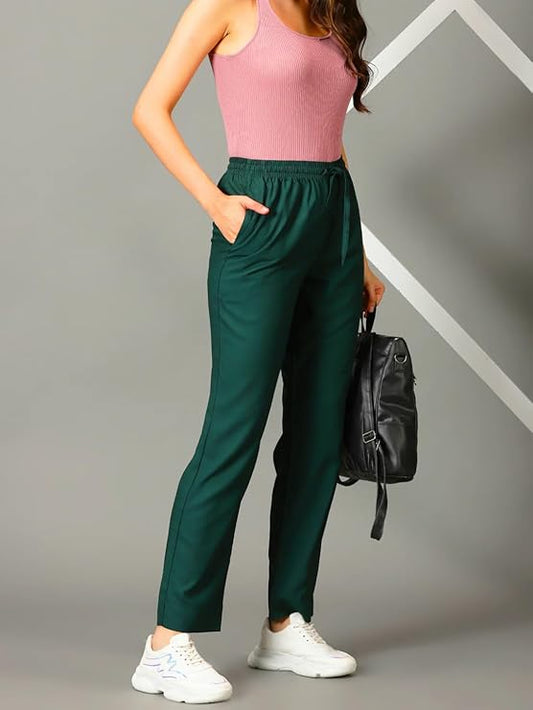 Women's Pure Rayon Trousers - Bottel Green