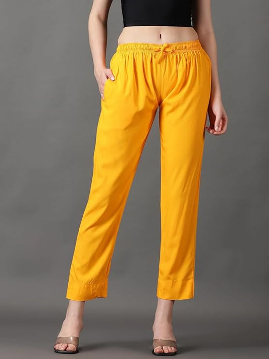 Women's Pure Rayon Trousers - Sun Gold
