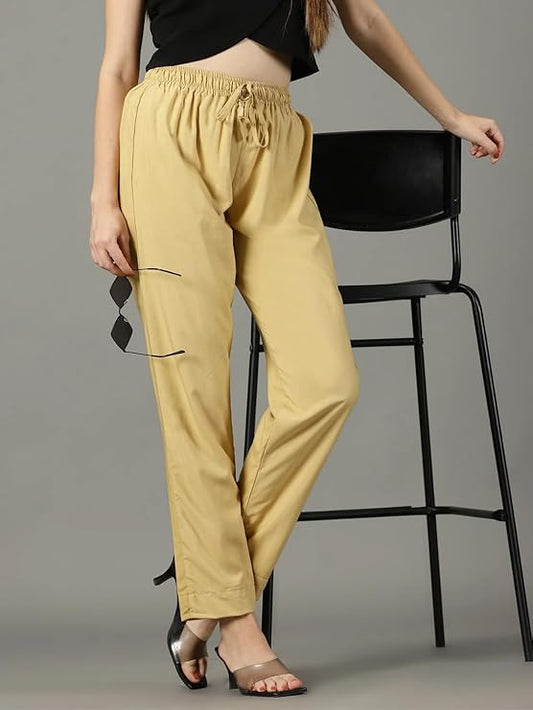 Women's Pure Rayon Trousers - Beige Haze