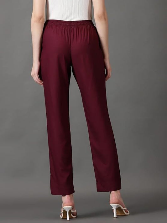 Women's Pure Rayon Trousers - Maroon Deep