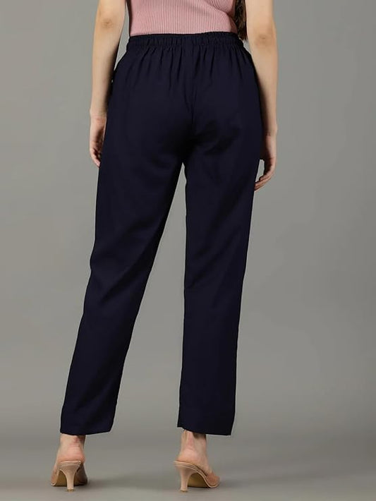 Women's Pure Rayon Trousers - Navy Shade