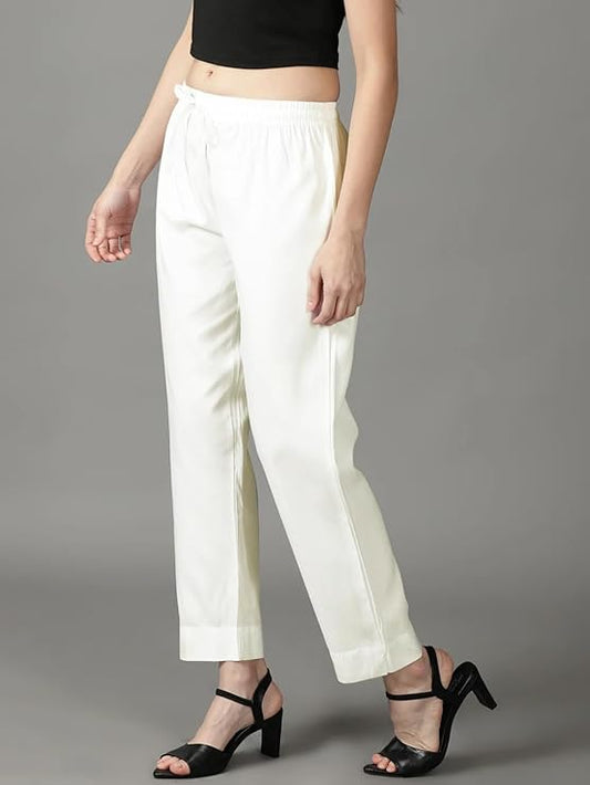 Women's Pure Rayon Trousers - Off White