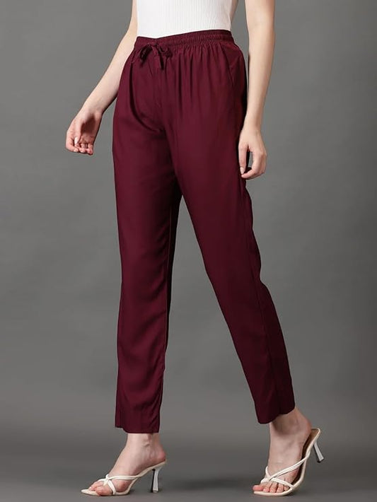 Women's Pure Rayon Trousers - Maroon Deep