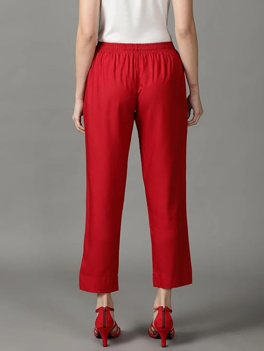 Women's Pure Rayon Trousers - Royal Red