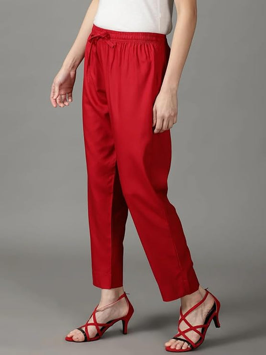 Women's Pure Rayon Trousers - Royal Red