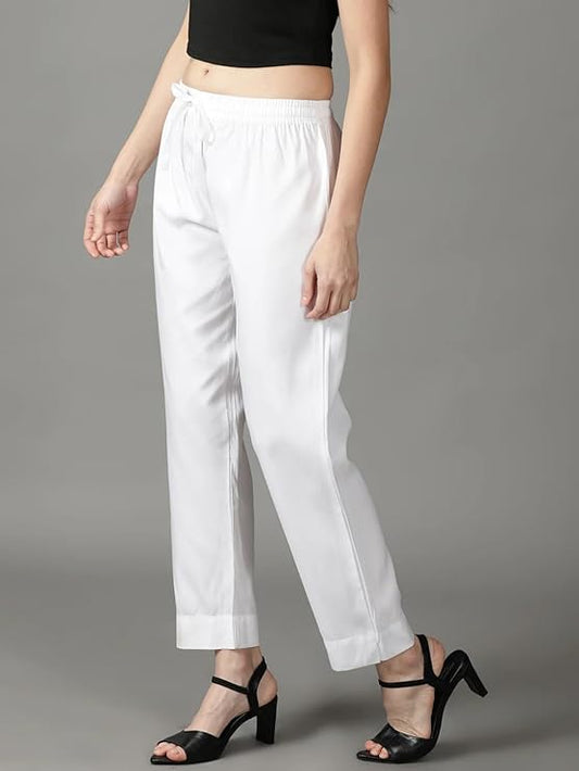 Women's Pure Rayon Trousers - White