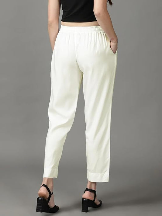 Women's Pure Rayon Trousers - Off White