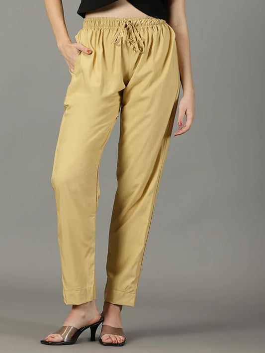 Women's Pure Rayon Trousers - Beige Haze